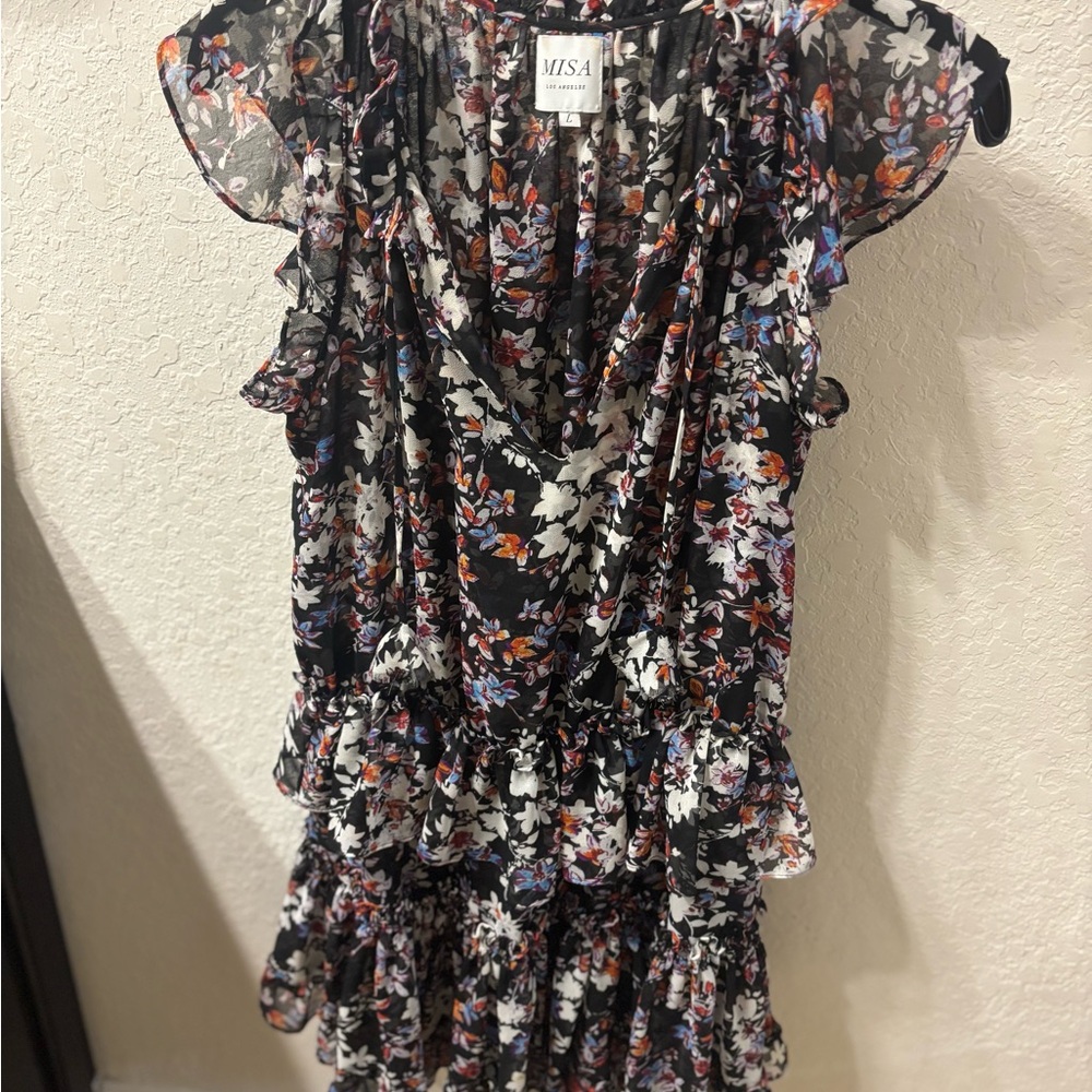 Misa Los Angeles Floral Mini Dress - Black and White